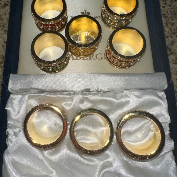 Beautiful Vintage Faberge Crystal & Enamel Napkin Ring Holders Set Of 8 m60 - Picture 7 of 11